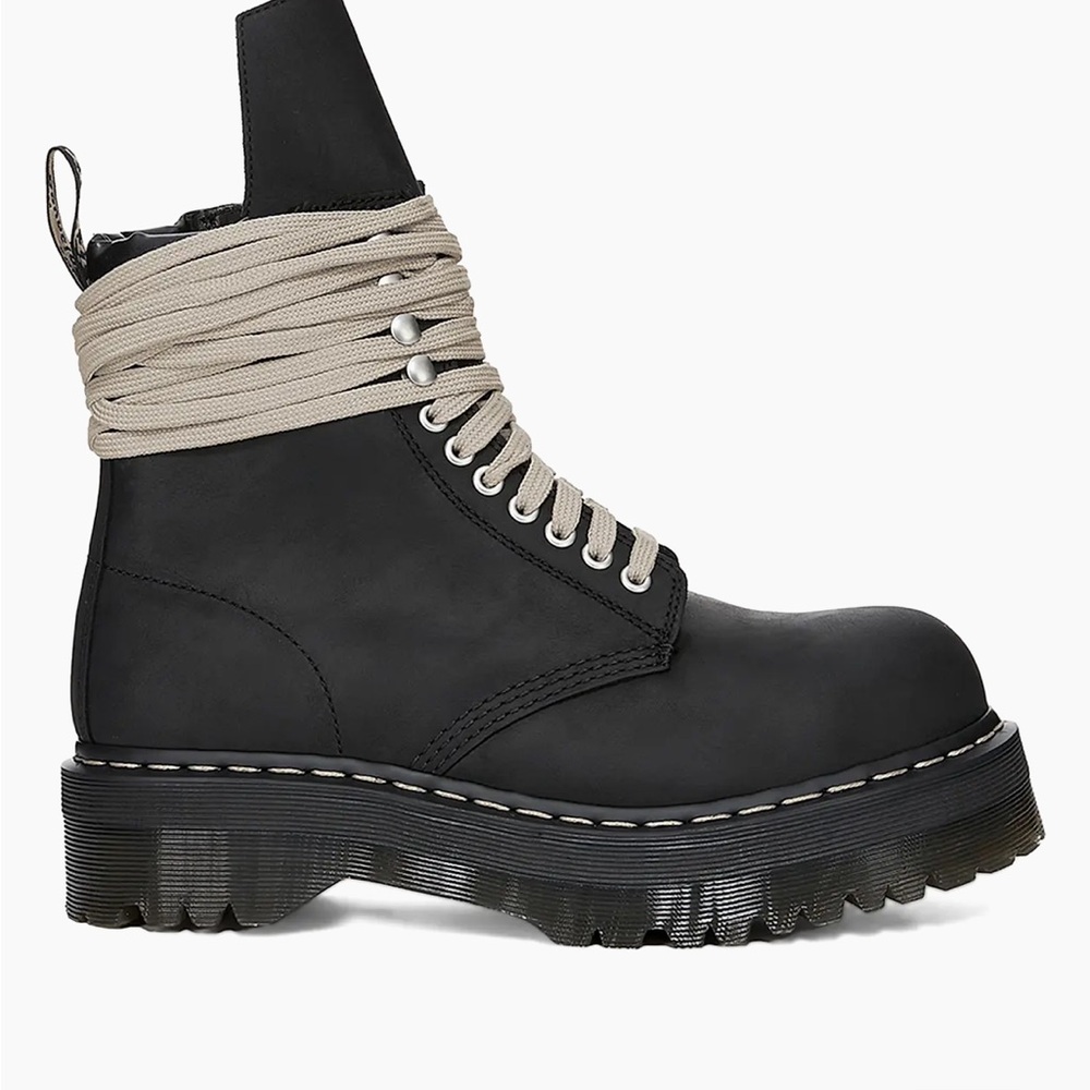 Rick Owens x Dr. Marten Black Combat Boots with Cream Laces